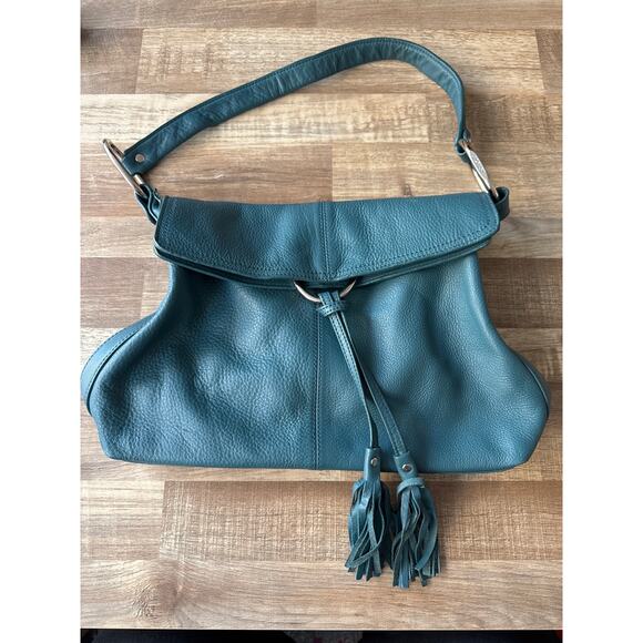 Alfani Leather Teal Square Shoulder Bag with Magnetic Clasp with Tassel - Picture 1 of 5
